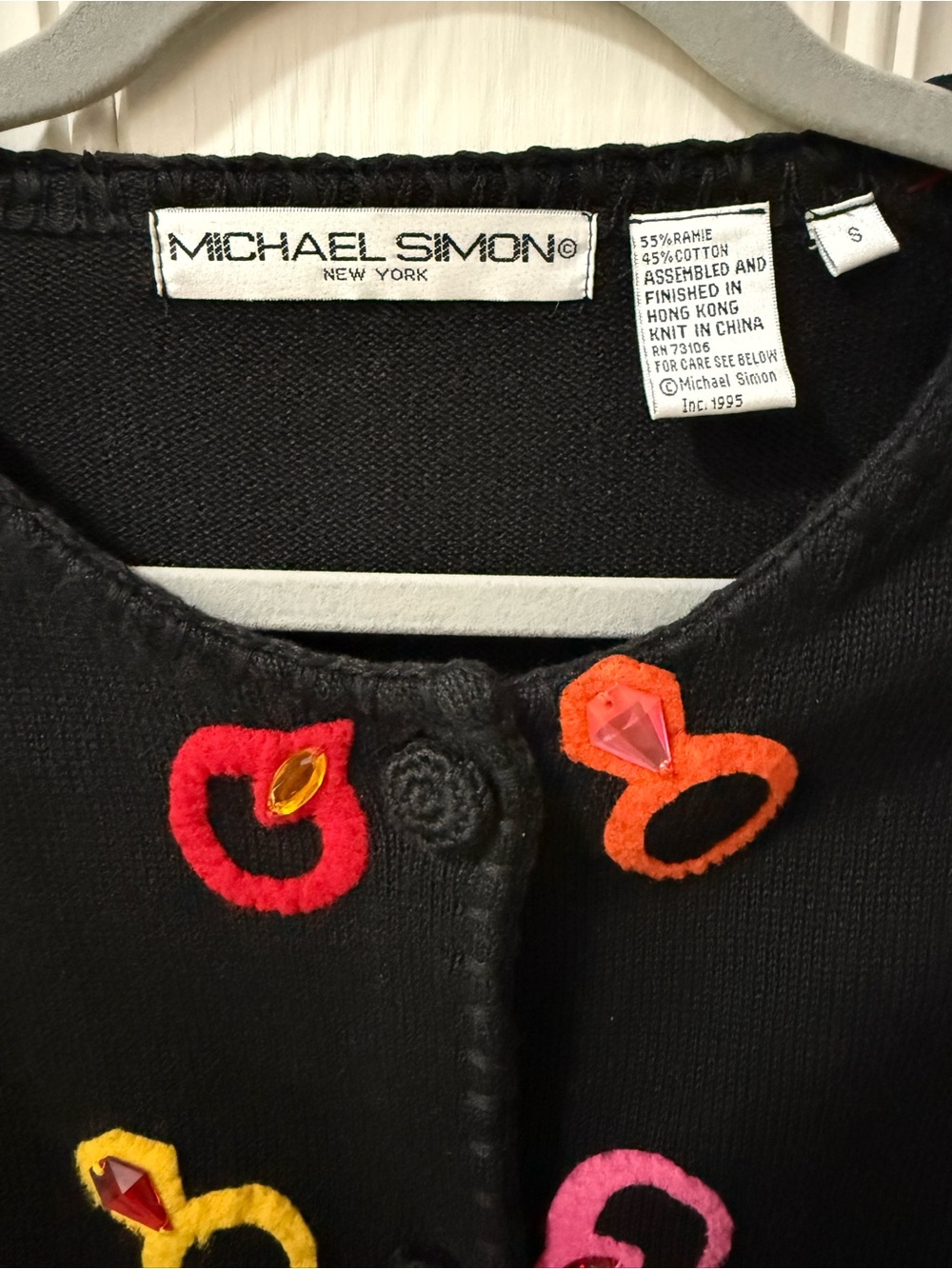 Michael Simon Black Knit Cardigan sweater Ring Appliqués small jewels - Picture 2 of 10
